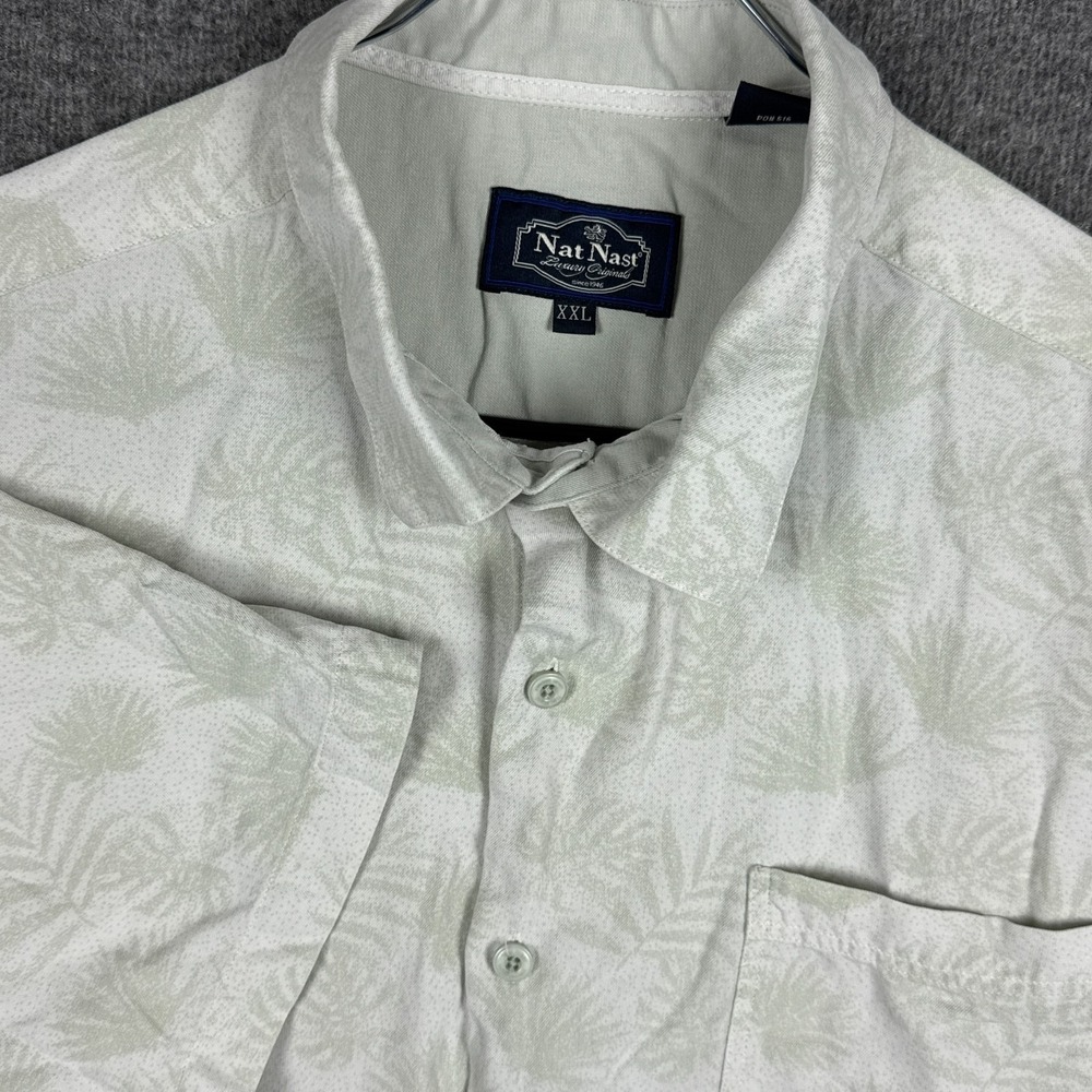Nat‎ Nast Shirt Mens XXL Ivory Tropical Palm Short Sleeve Hawaiian Silk Blend